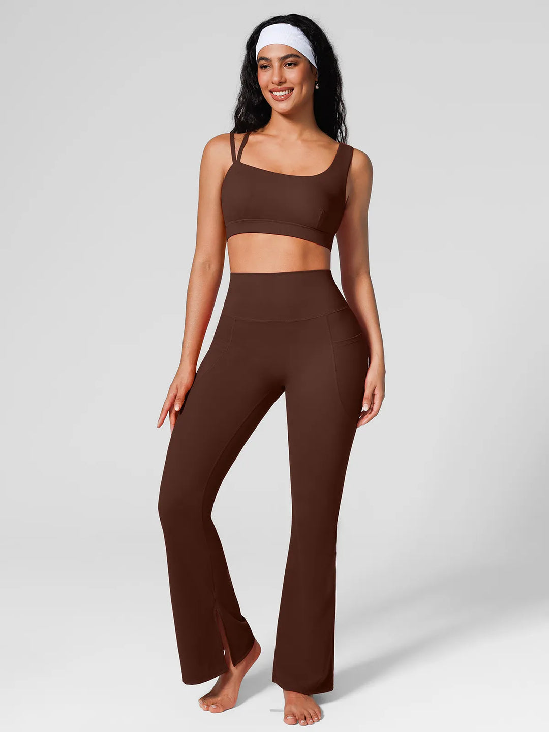 High Rise Flared Side Pockets Scrunch Leggings
