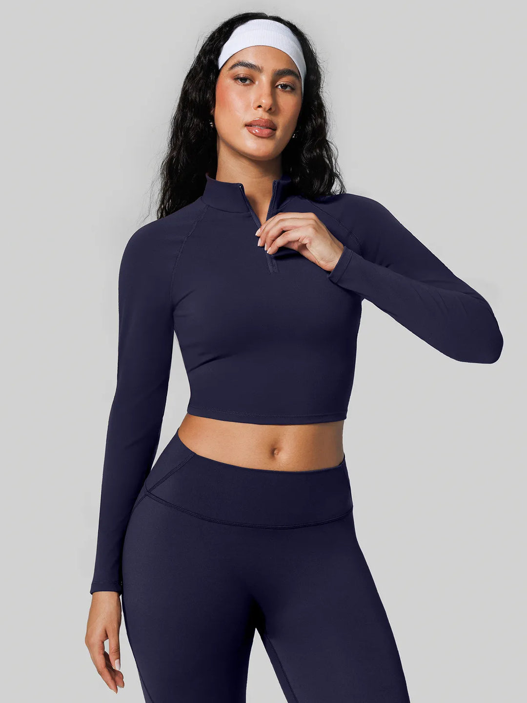 Half Front Zipper Activewear Cropped Top