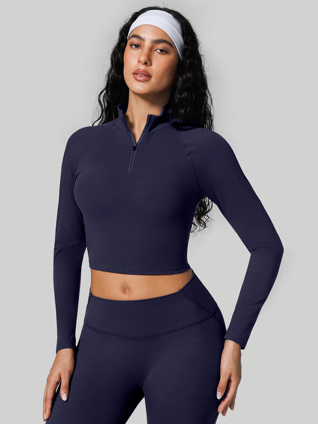 Half Front Zipper Activewear Cropped Top