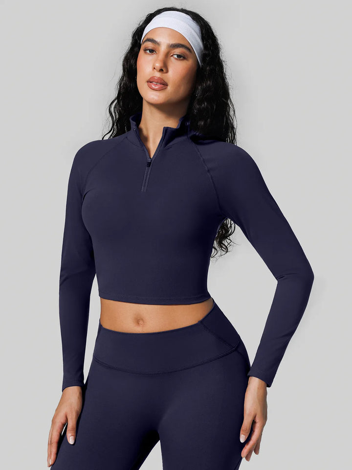 Half Front Zipper Activewear Cropped Top