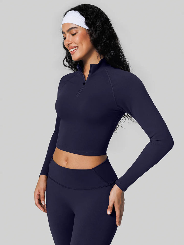 Half Front Zipper Activewear Cropped Top