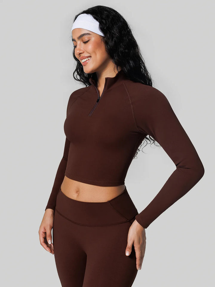Half Front Zipper Activewear Cropped Top