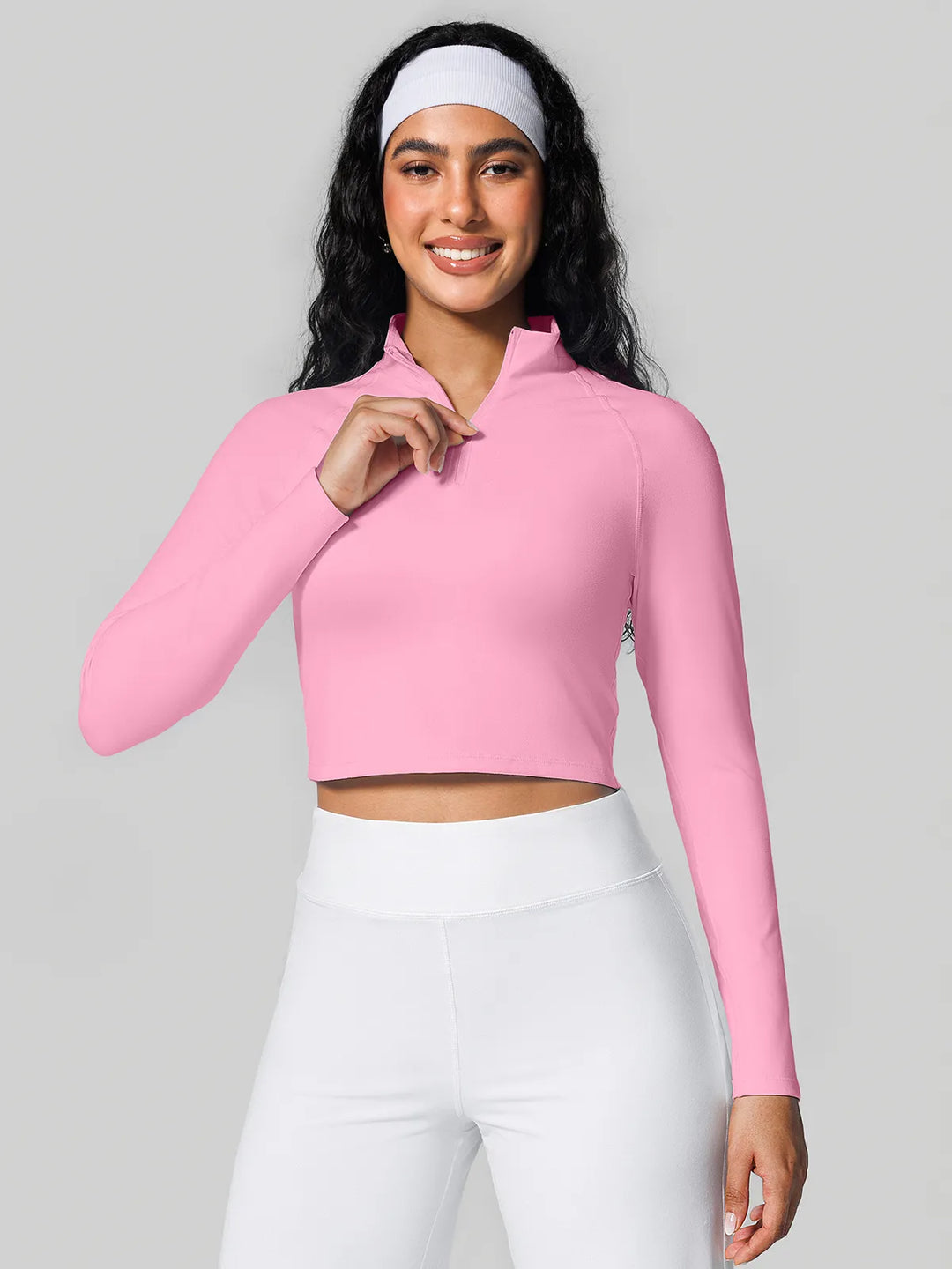 Half Front Zipper Activewear Cropped Top