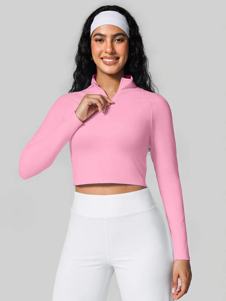 Half Front Zipper Activewear Cropped Top