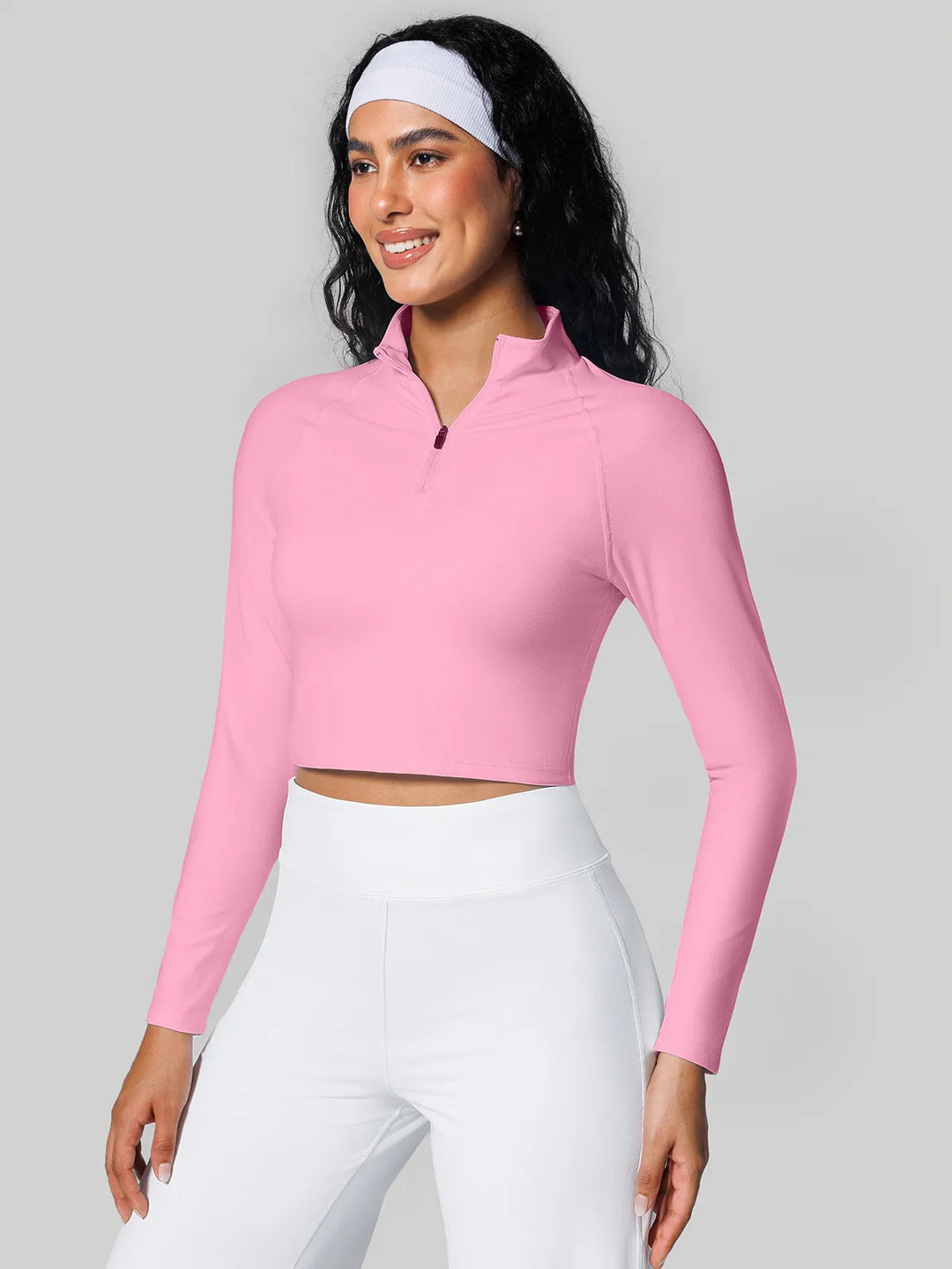Half Front Zipper Activewear Cropped Top