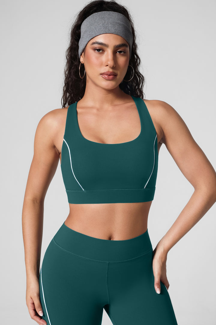 Contrast Color Wide Strap Bra Tummy Control Leggings Set