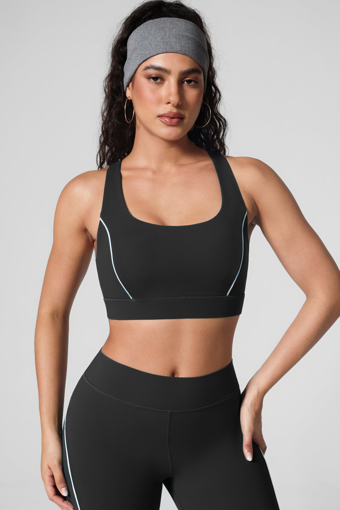 Contrast Color Wide Strap Bra Tummy Control Leggings Set