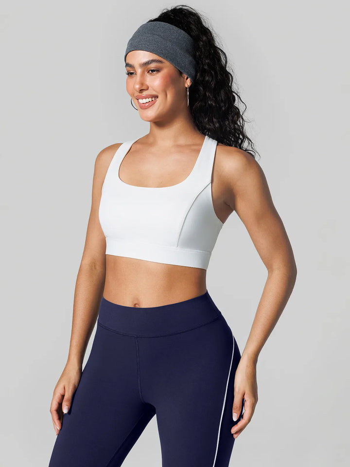 Contrast Color Wide Strap Bra Tummy Control Leggings Set