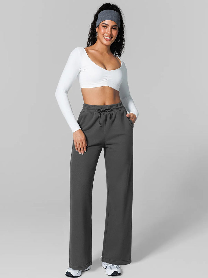 Athleisure Drawstring Waist  Wide Leg Sweatpants