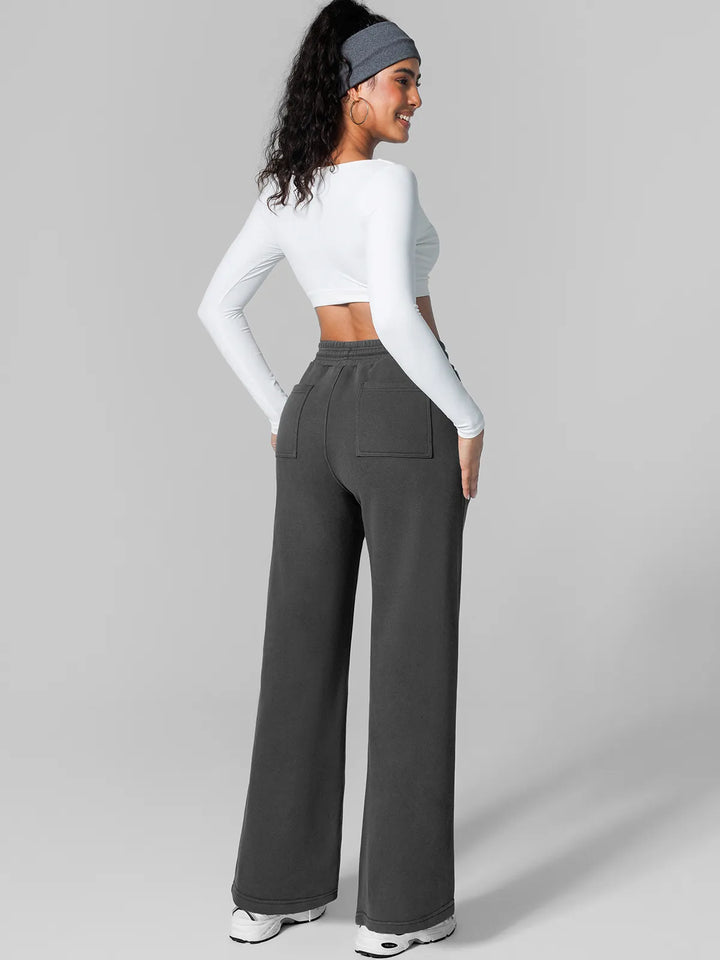 Athleisure Drawstring Waist  Wide Leg Sweatpants