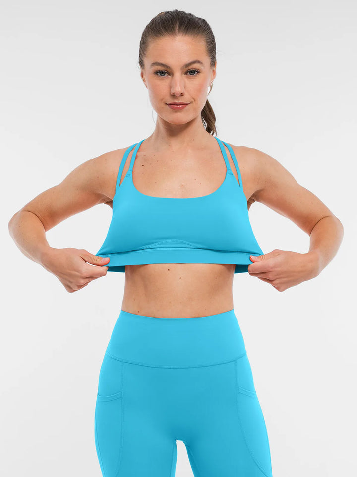 BRXL Light Blue Sports Bra Sculpted Shorts Sculpted Leggings Set