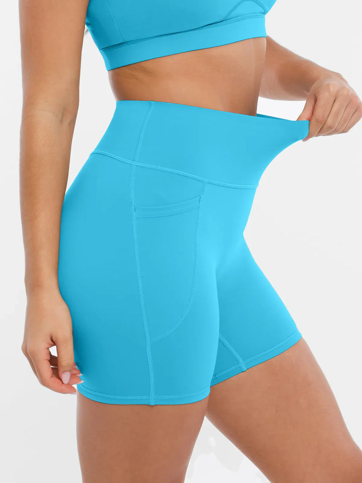 BRXL Light Blue Sports Bra Sculpted Shorts Sculpted Leggings Set