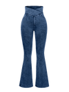 Crossover Denim Flare Leggings with Pockets