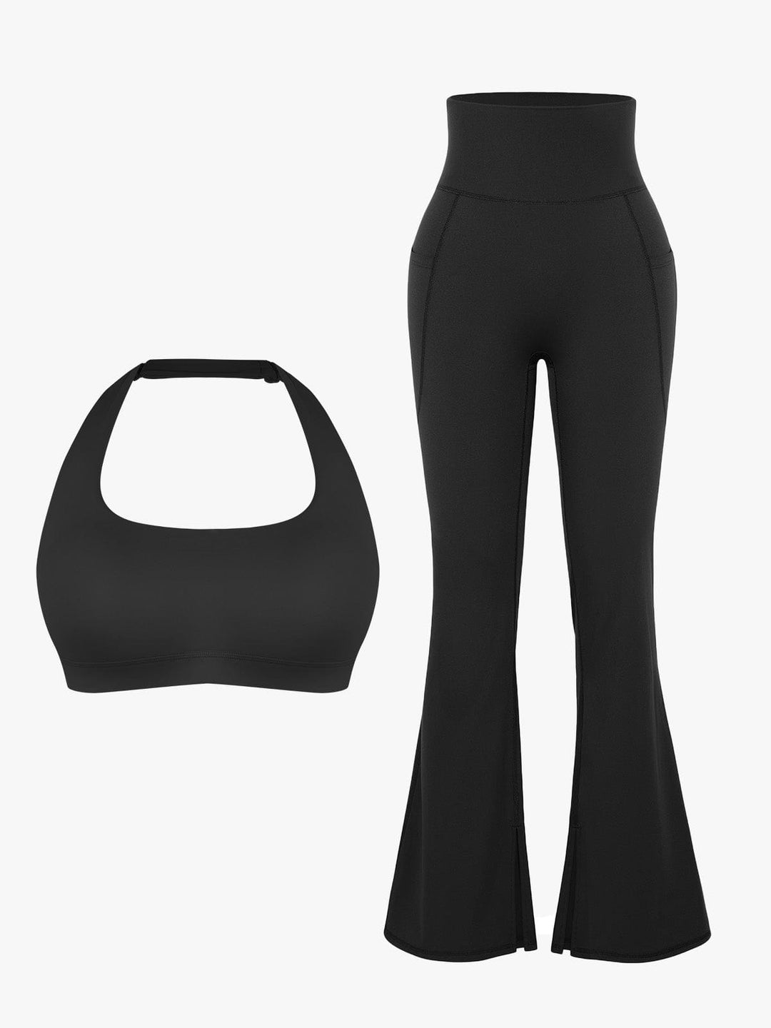 Halter-neck Yoga Bra Flared Side Leggings
