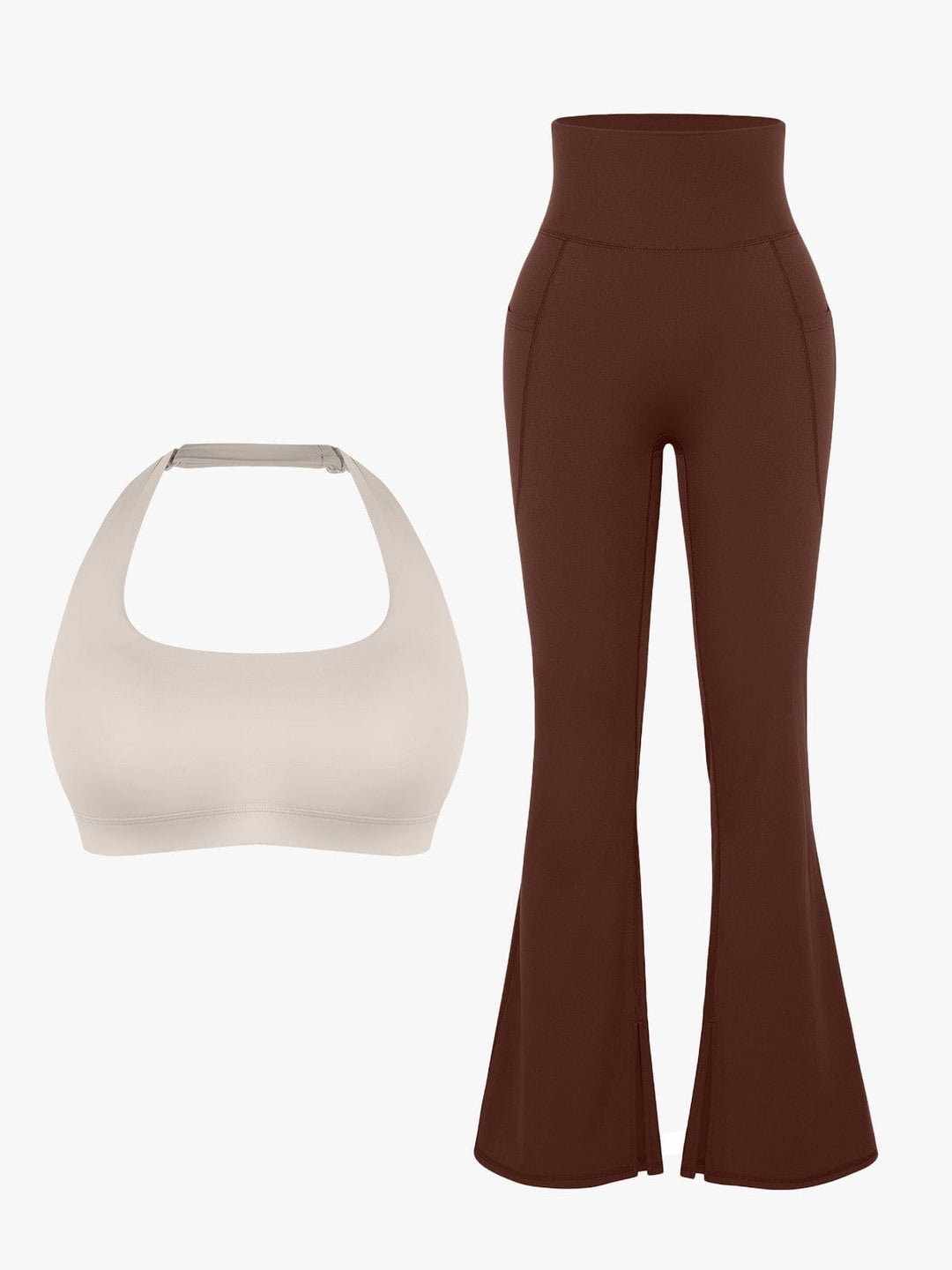 Halter-neck Yoga Bra Flared Side Leggings