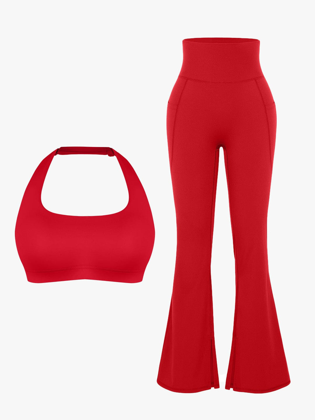 Halter-neck Yoga Bra Flared Side Leggings