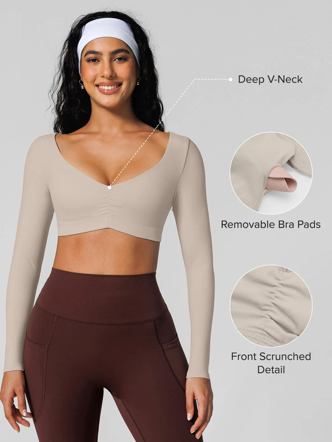 V Neck Long Sleeve Cropped Yoga Top