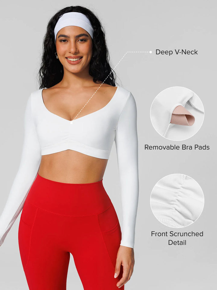 V Neck Long Sleeve Cropped Yoga Top