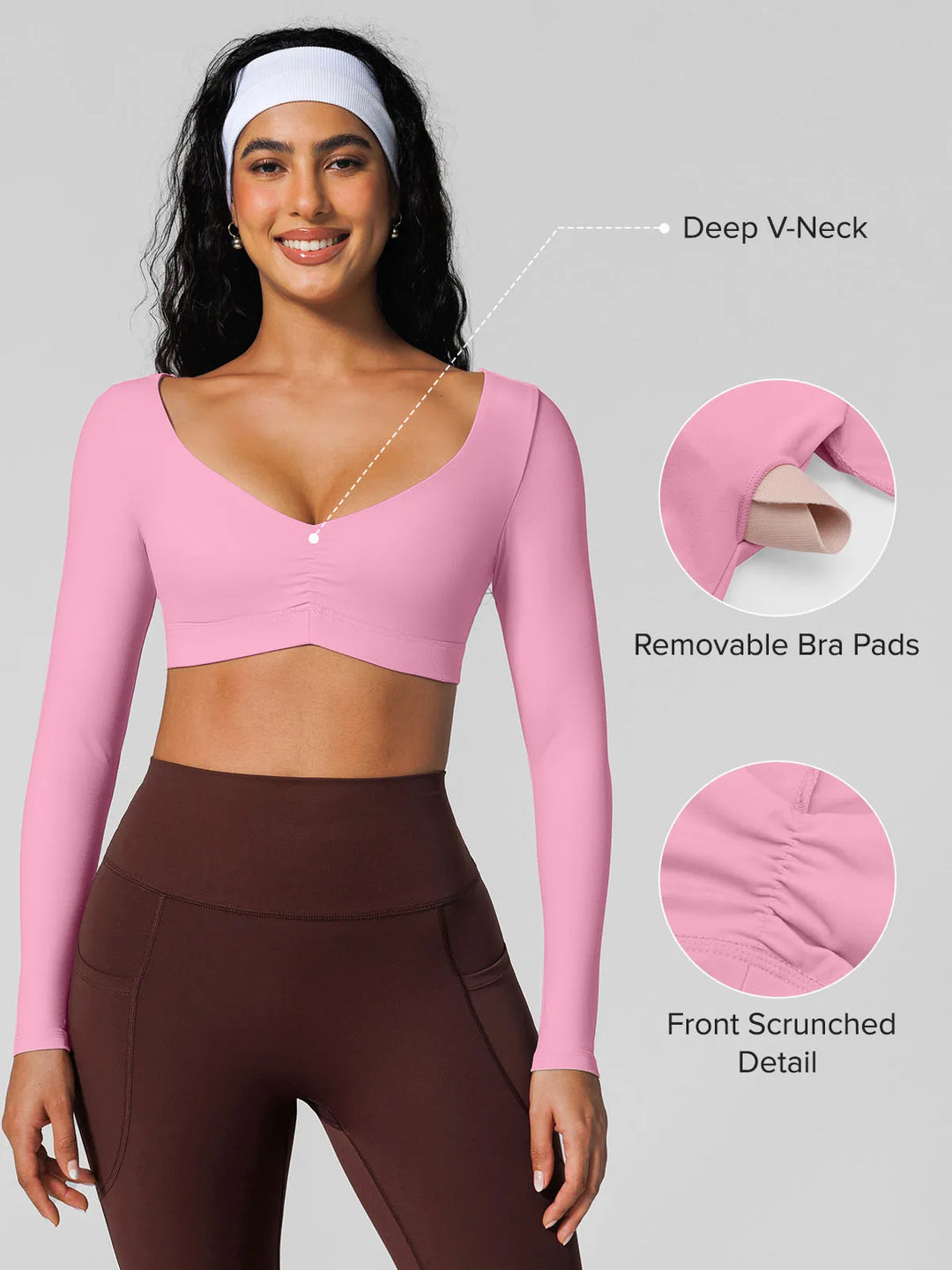 V Neck Long Sleeve Cropped Yoga Top