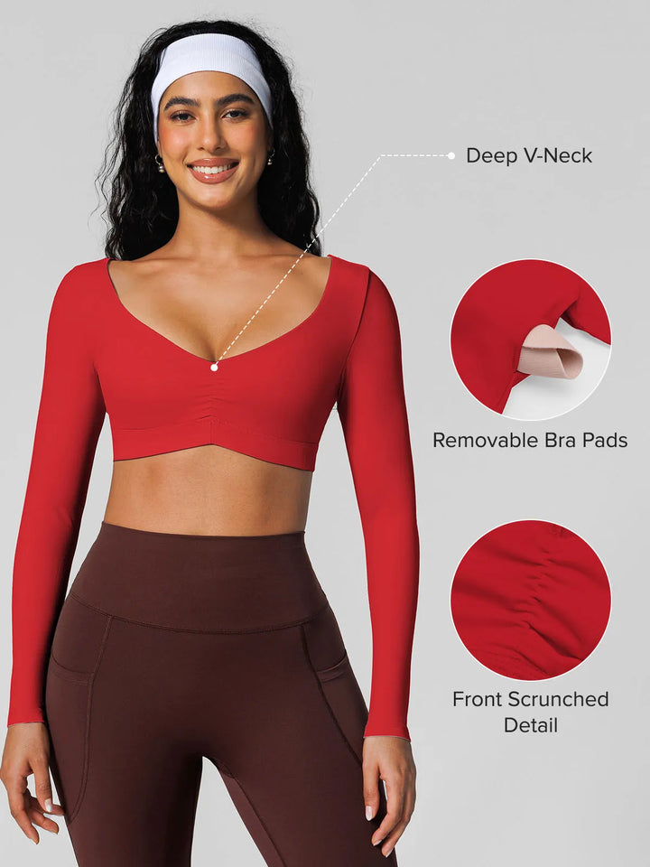V Neck Long Sleeve Cropped Yoga Top