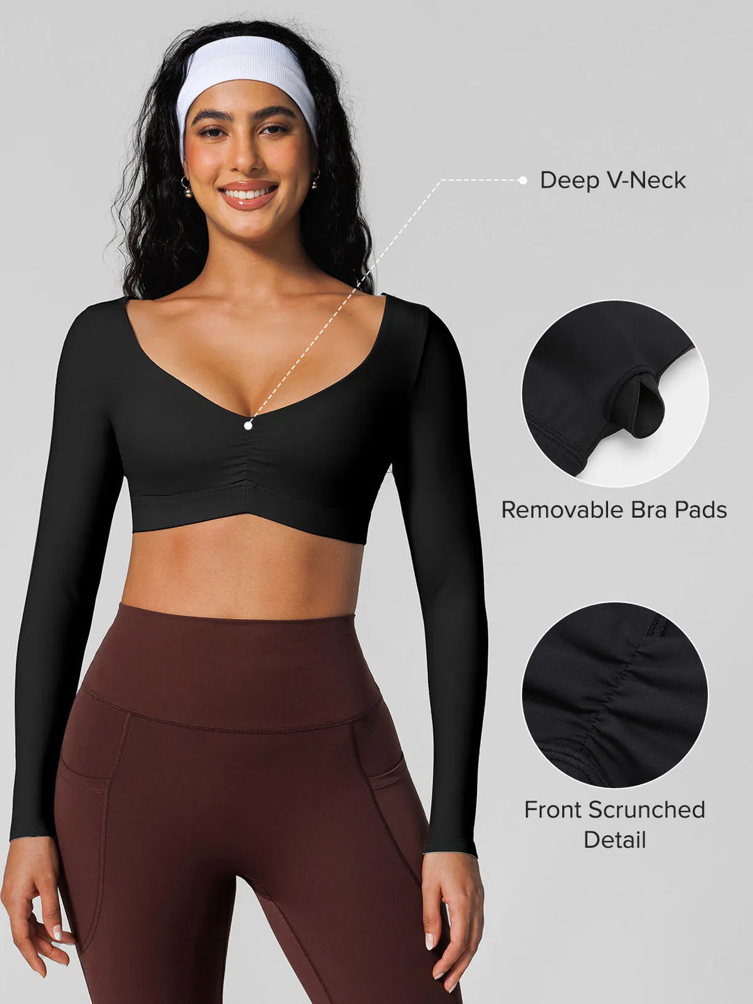 V Neck Long Sleeve Cropped Yoga Top