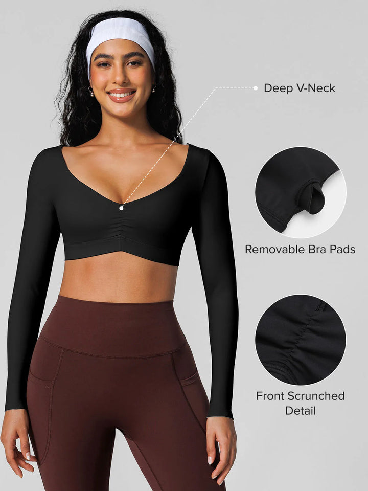 V Neck Long Sleeve Cropped Yoga Top