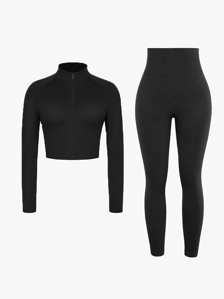 Half Front Zipper Cropped Top Seamless Butt-Lifting Leggings