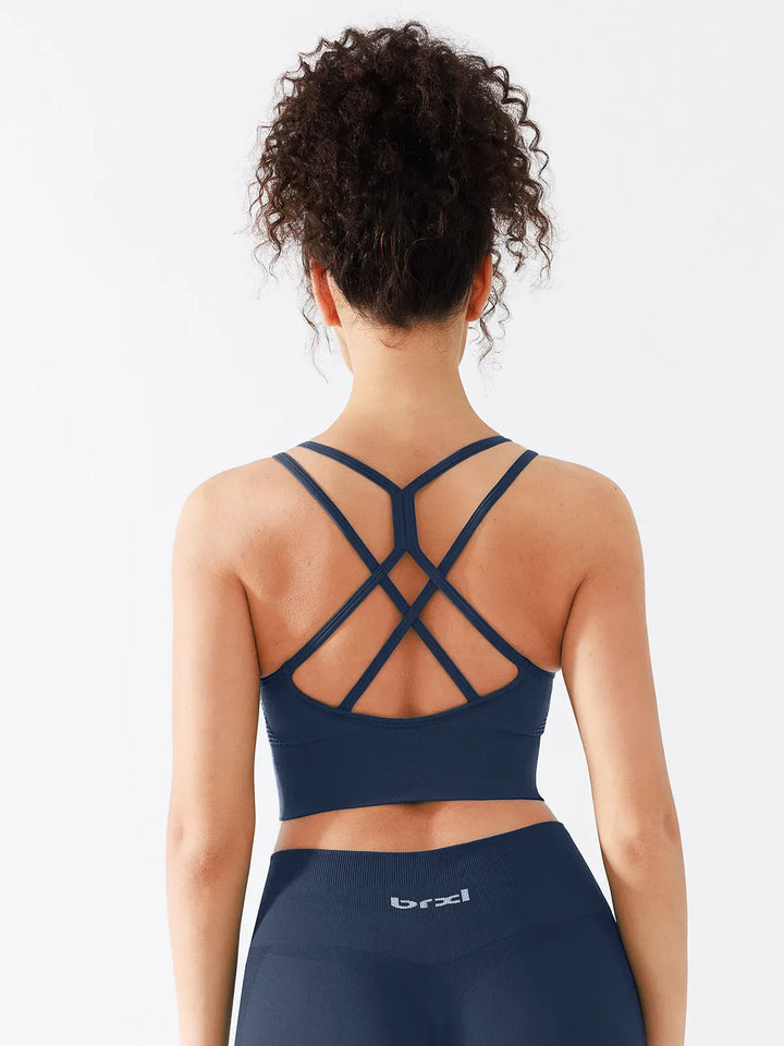 B R X L™ Seamless Criss Cross Spaghetti Racerback Sports Bra