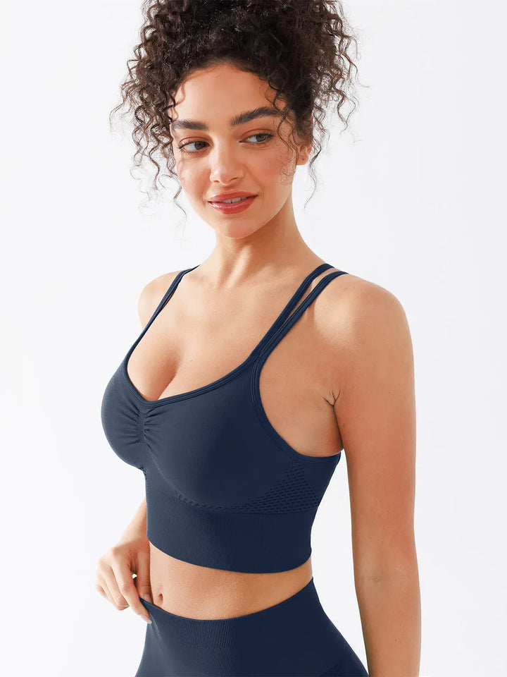 B R X L™ Seamless Criss Cross Spaghetti Racerback Sports Bra