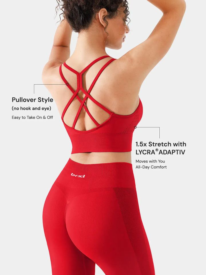 B R X L™ Seamless Criss Cross Spaghetti Racerback Sports Bra