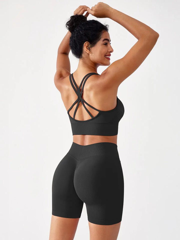 B R X L™ Seamless Criss Cross Sports Bra Scrunch Butt Workout Shorts Set