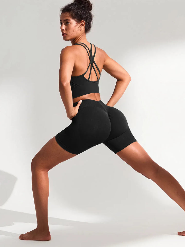 B R X L™ Seamless Criss Cross Sports Bra Scrunch Butt Workout Shorts Set