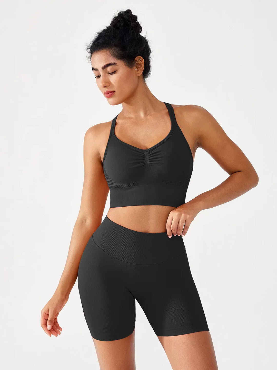 B R X L™ Seamless Criss Cross Sports Bra Scrunch Butt Workout Shorts Set
