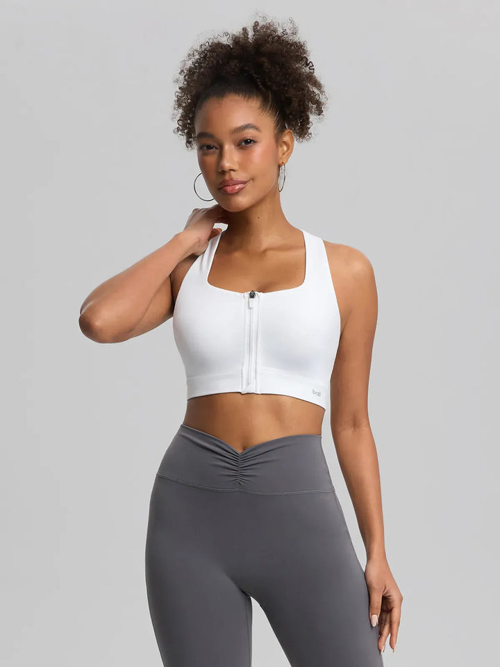 BrxlAero™ Adjustable Y-Back Zipper Front High Support Sports Bra