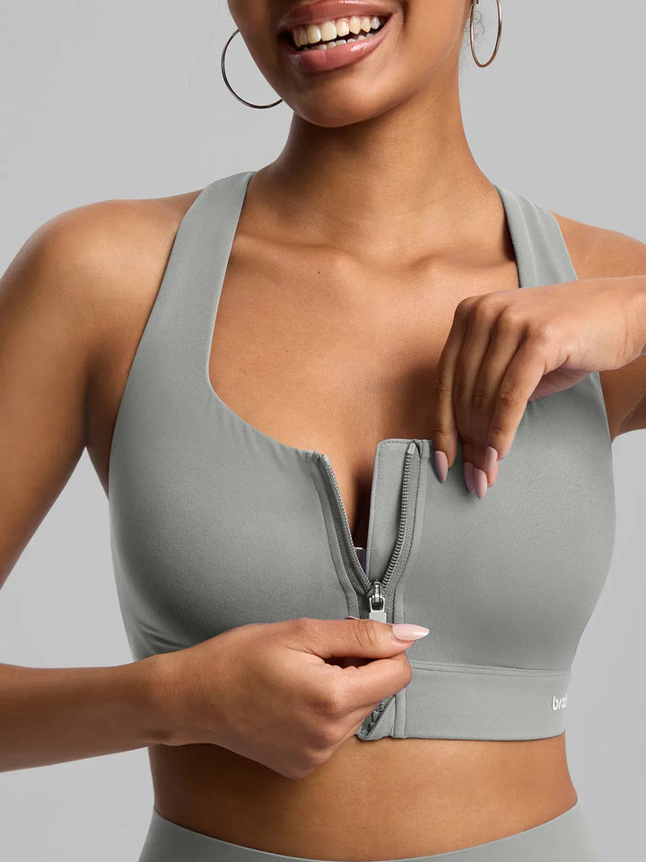 BrxlAero™ Adjustable Y-Back Zipper Front High Support Sports Bra