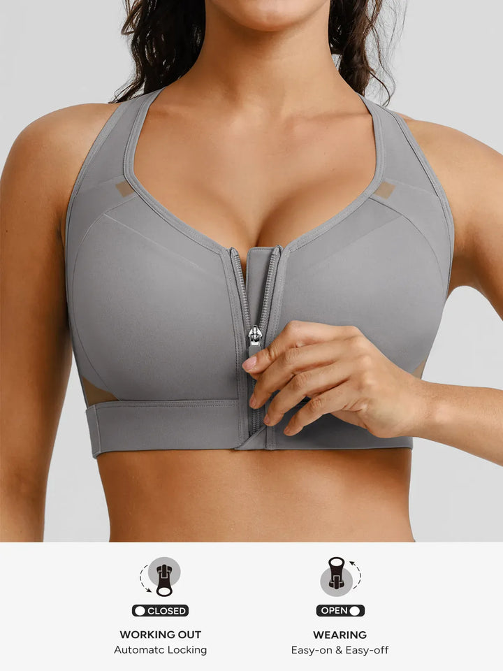 BrxlAero™ High Impact Adjustable Straps Front Zip Sports Bra