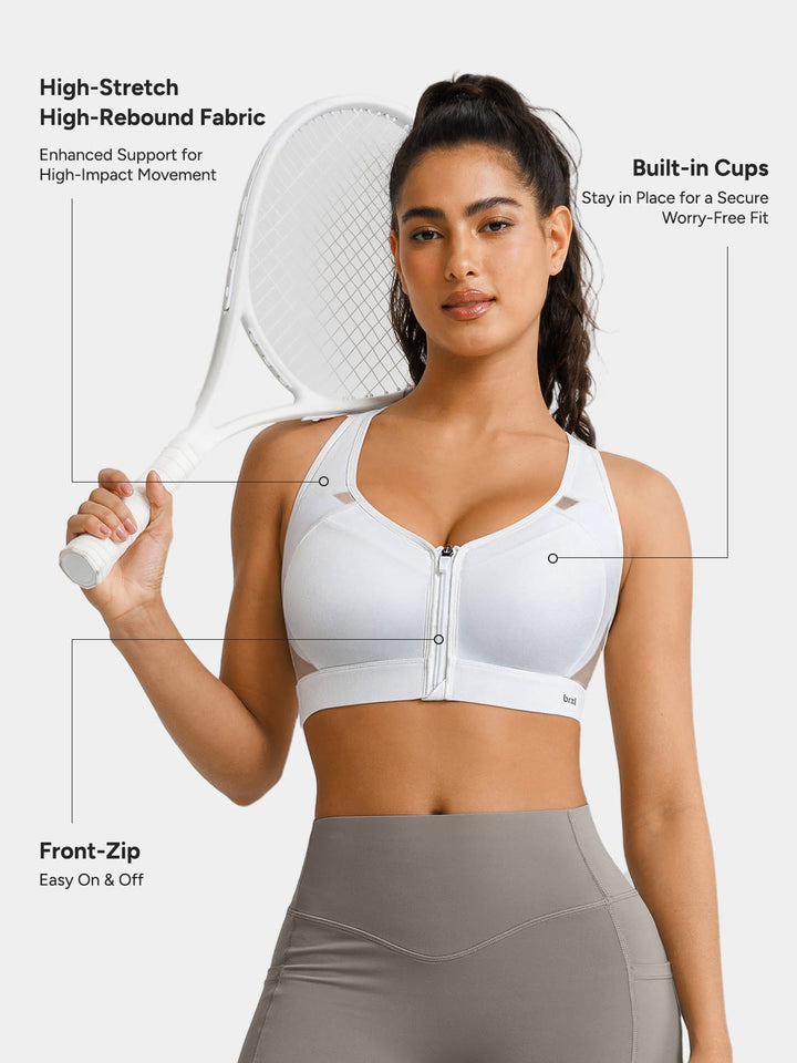BrxlAero™ High Impact Adjustable Straps Front Zip Sports Bra