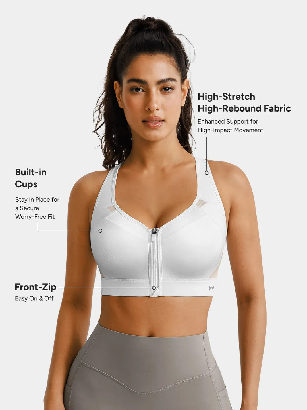 BrxlAero™ High Impact Adjustable Straps Front Zip Sports Bra