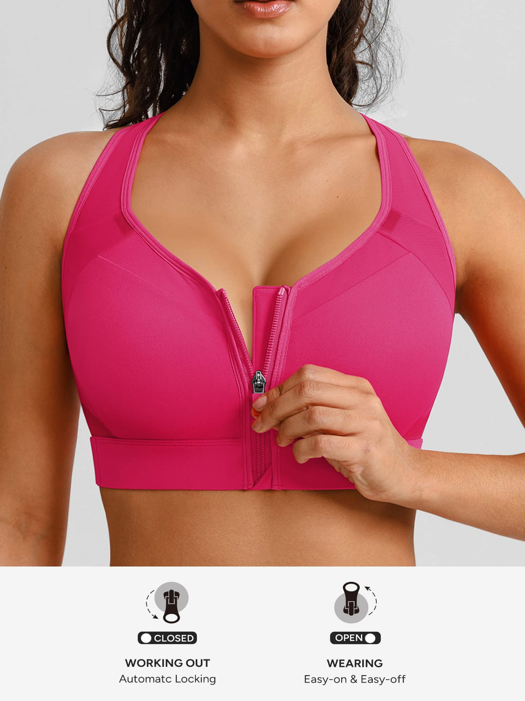 BrxlAero™ High Impact Adjustable Straps Front Zip Sports Bra