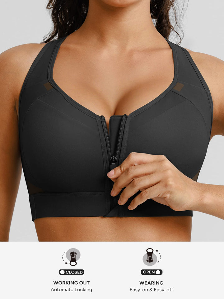 BrxlAero™ High Impact Adjustable Straps Front Zip Sports Bra
