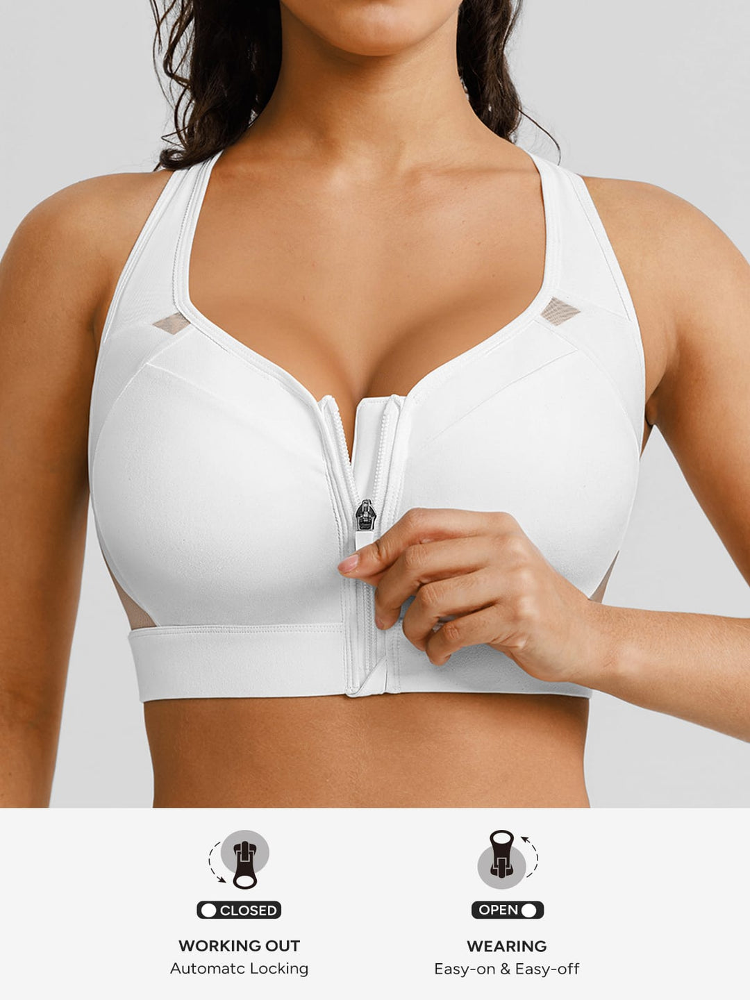 BrxlAero™ High Impact Adjustable Straps Front Zip Sports Bra