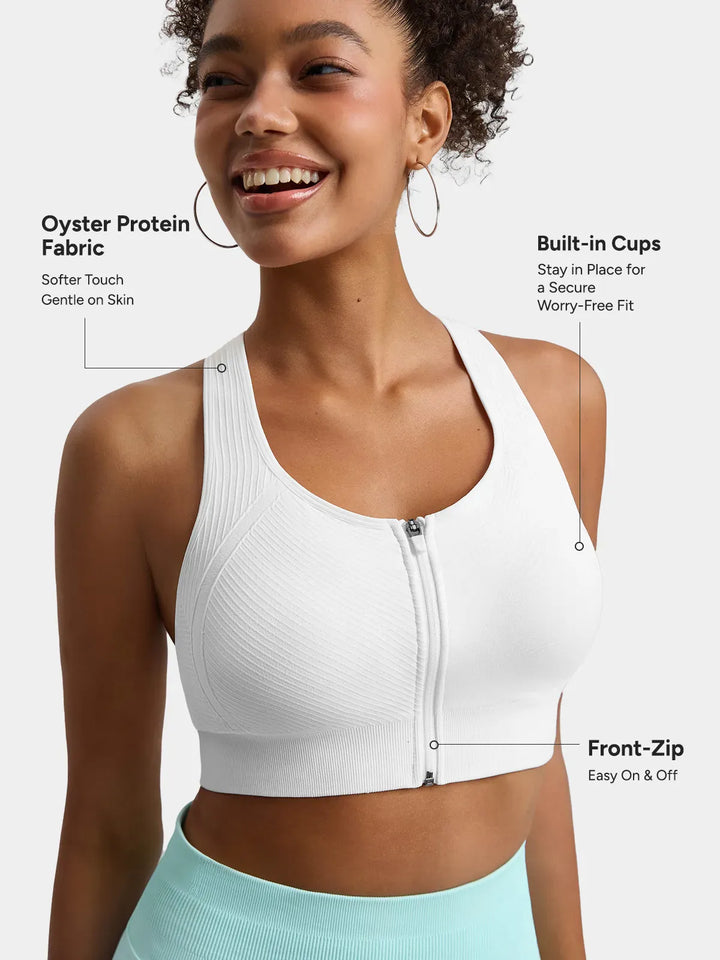 BrxlGrit™ Seamless Front Zip Racerback Medium Impact Sports Bra
