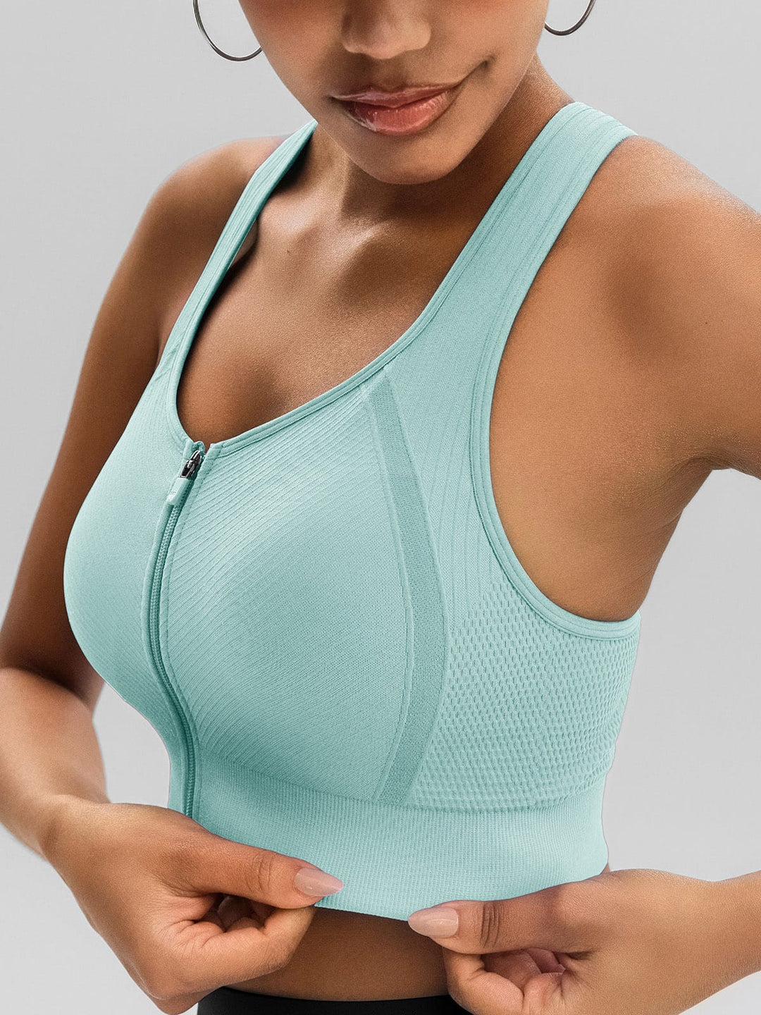 BrxlGrit™ Seamless Front Zip Racerback Medium Support Sports Bra