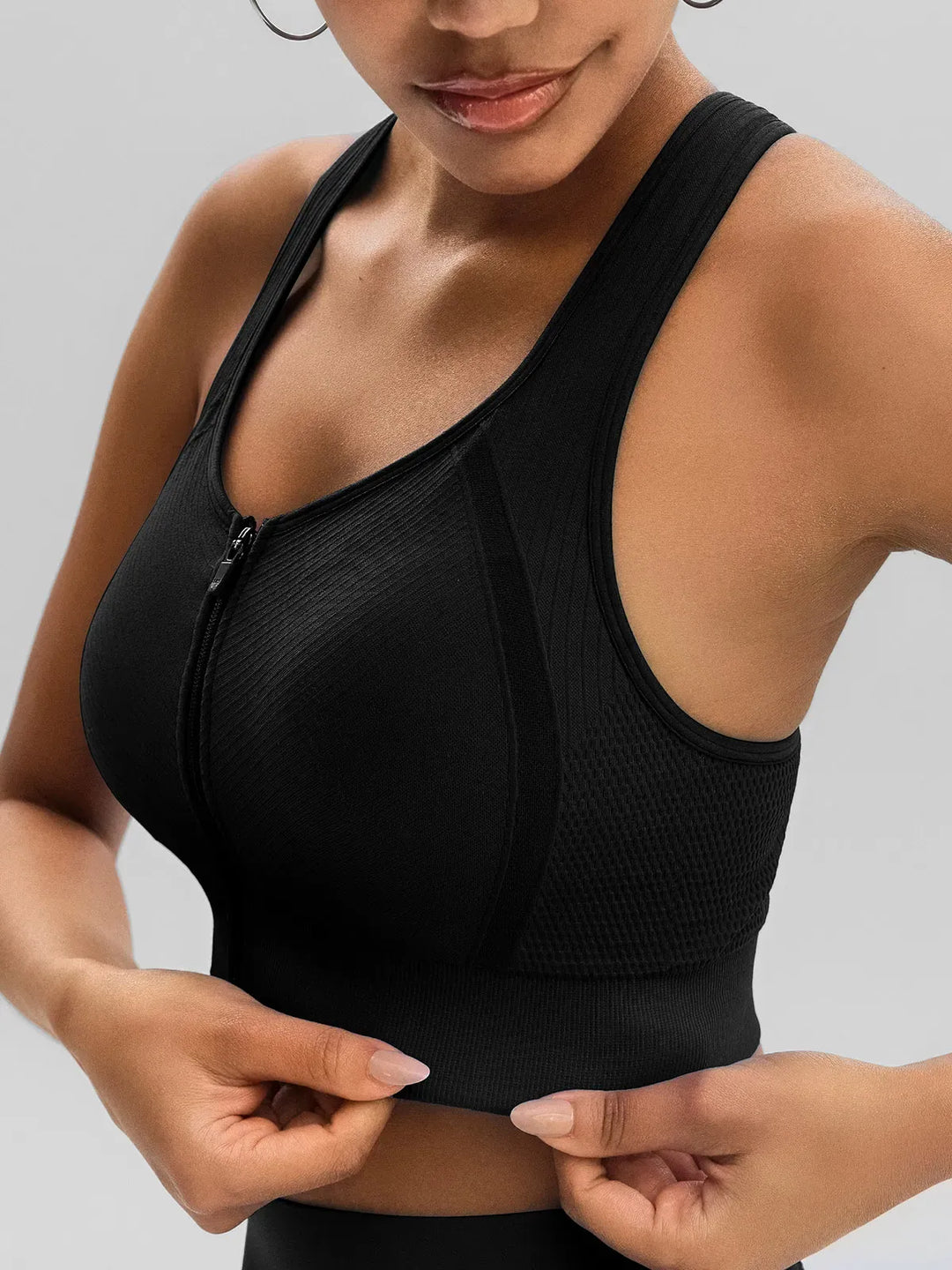 BrxlGrit™ Seamless Front Zip Racerback Medium Support Sports Bra