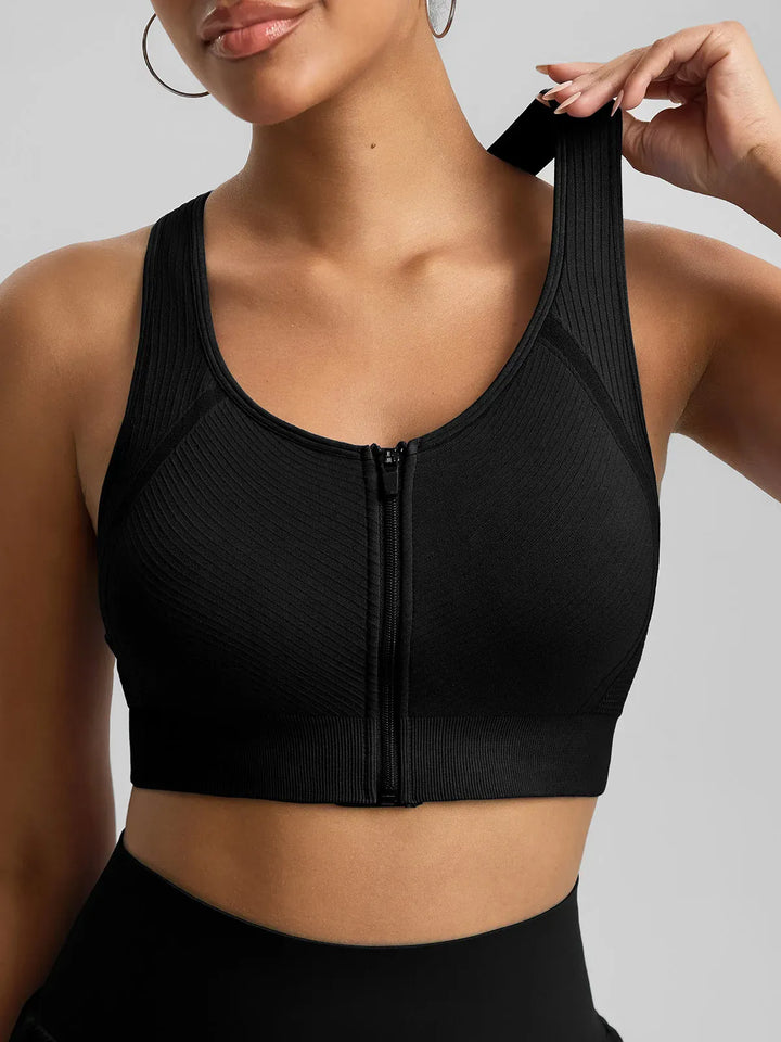 BrxlGrit™ Seamless Front Zip Racerback Medium Support Sports Bra