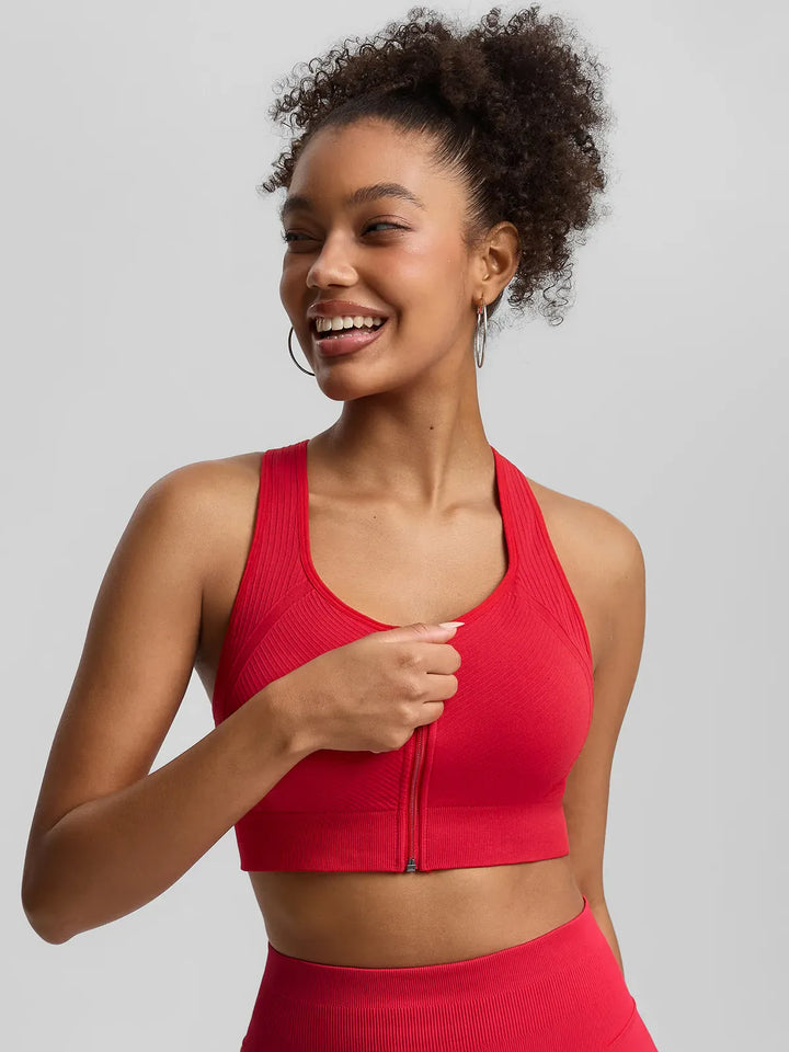BrxlGrit™ Seamless Front Zip Racerback Medium Support Sports Bra