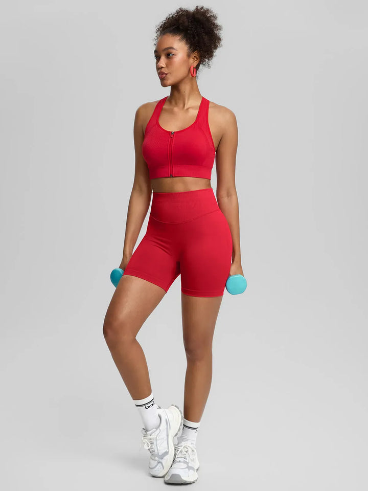 BrxlGrit™ Seamless Front Zip Racerback Medium Support Sports Bra