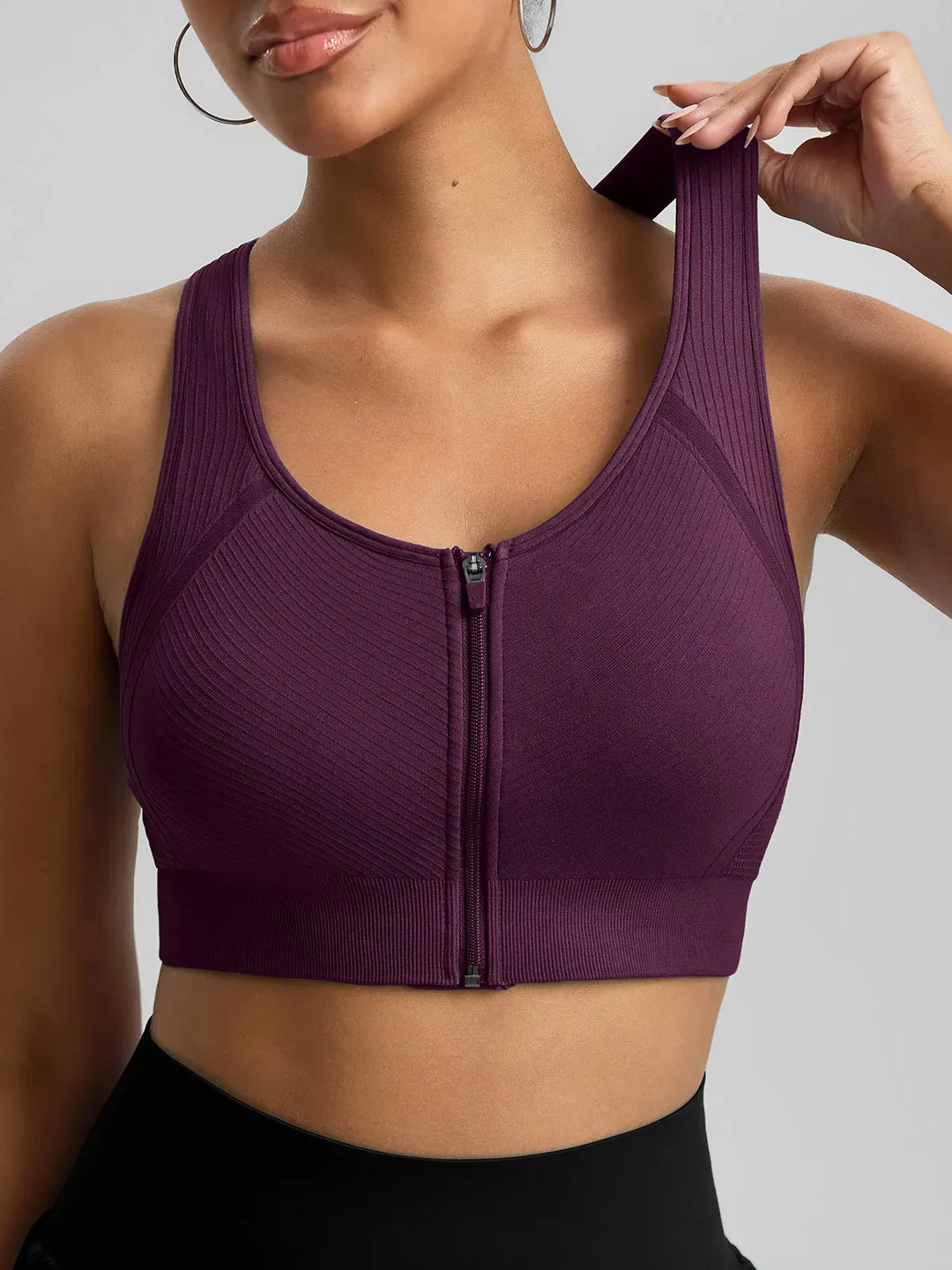 BrxlGrit™ Seamless Front Zip Racerback Medium Support Sports Bra