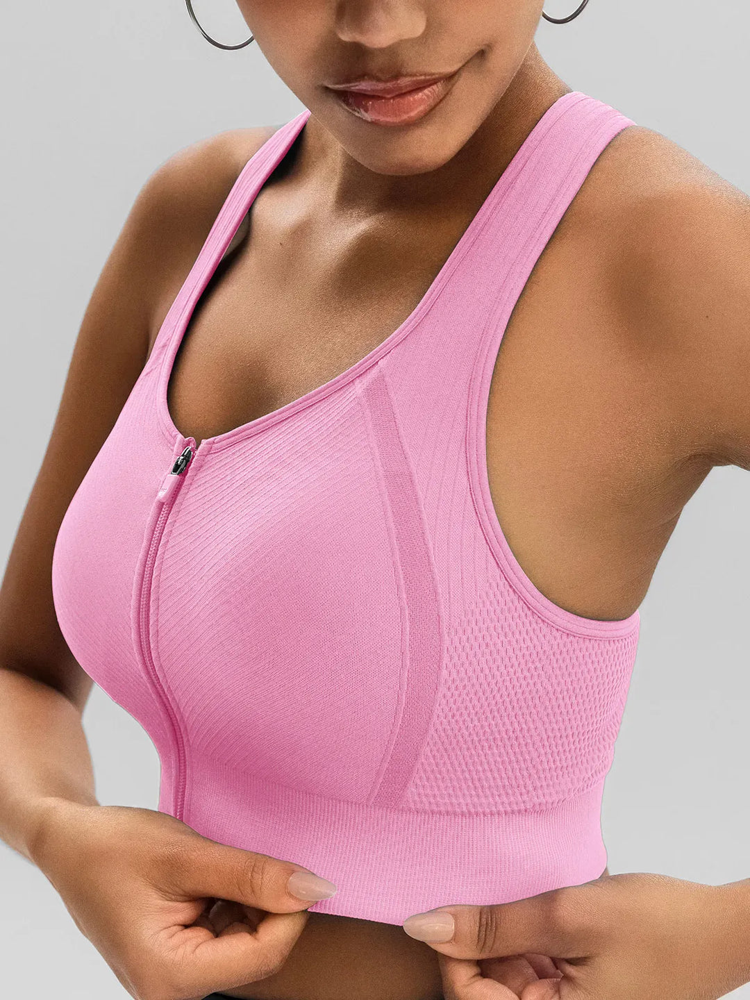 BrxlGrit™ Seamless Front Zip Racerback Medium Support Sports Bra