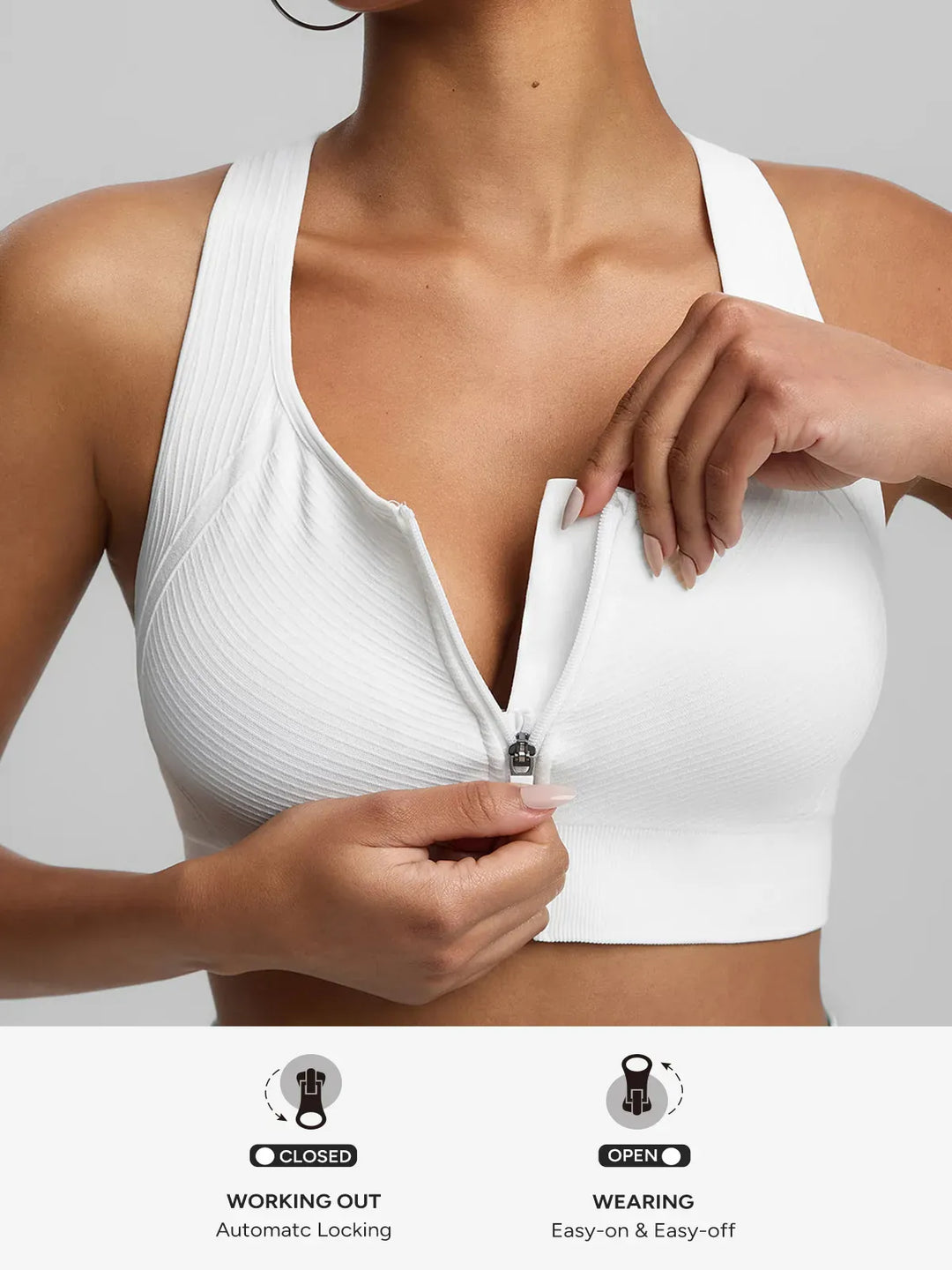 BrxlGrit™ Seamless Front Zip Racerback Medium Support Sports Bra